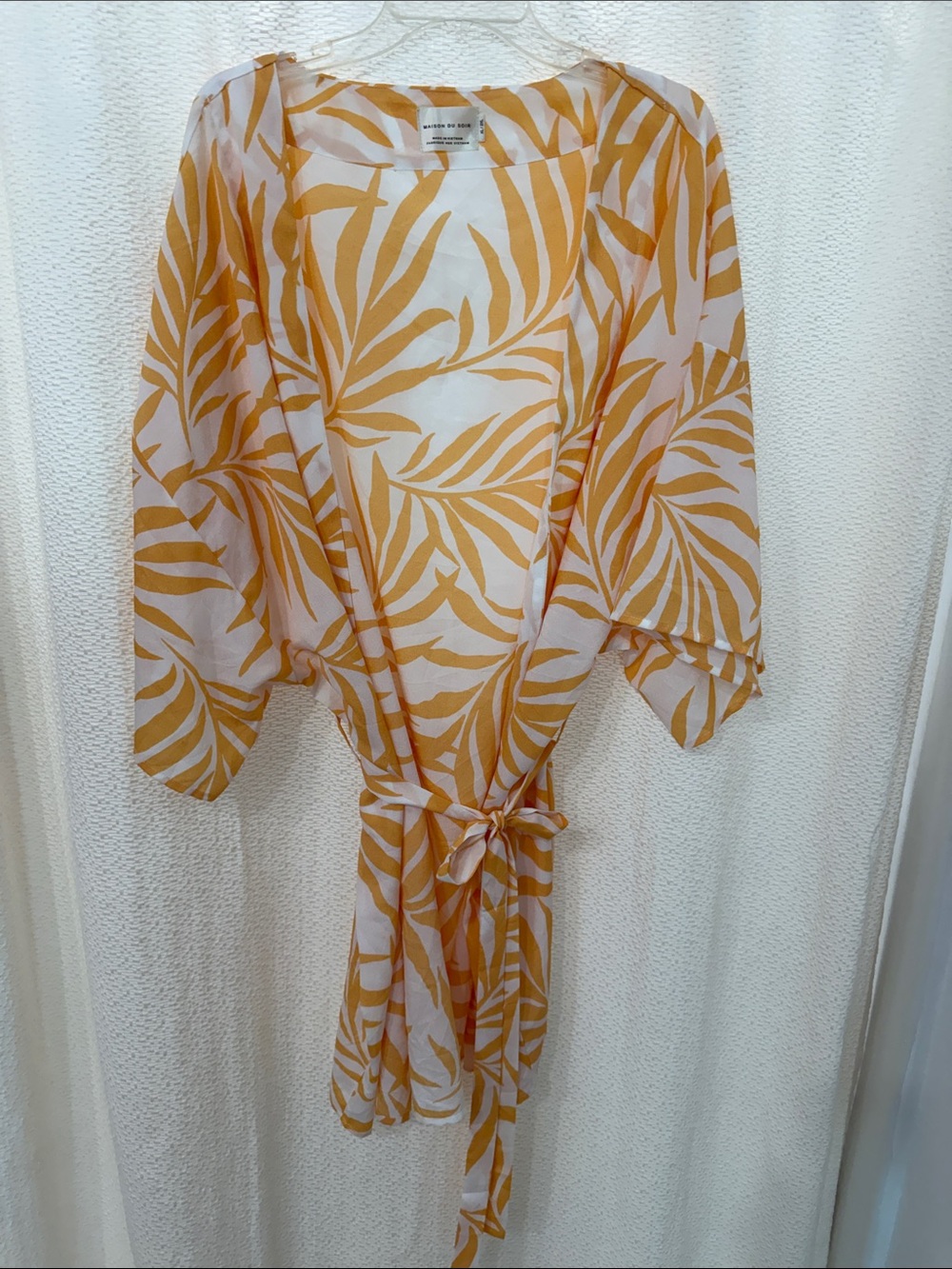 Orange Marigold Leaf Print Kimono Wrap